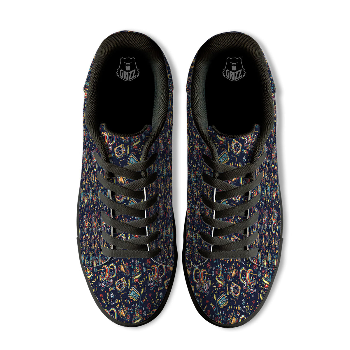Musical Instruments Print Pattern Black Low Top Sneakers-grizzshop