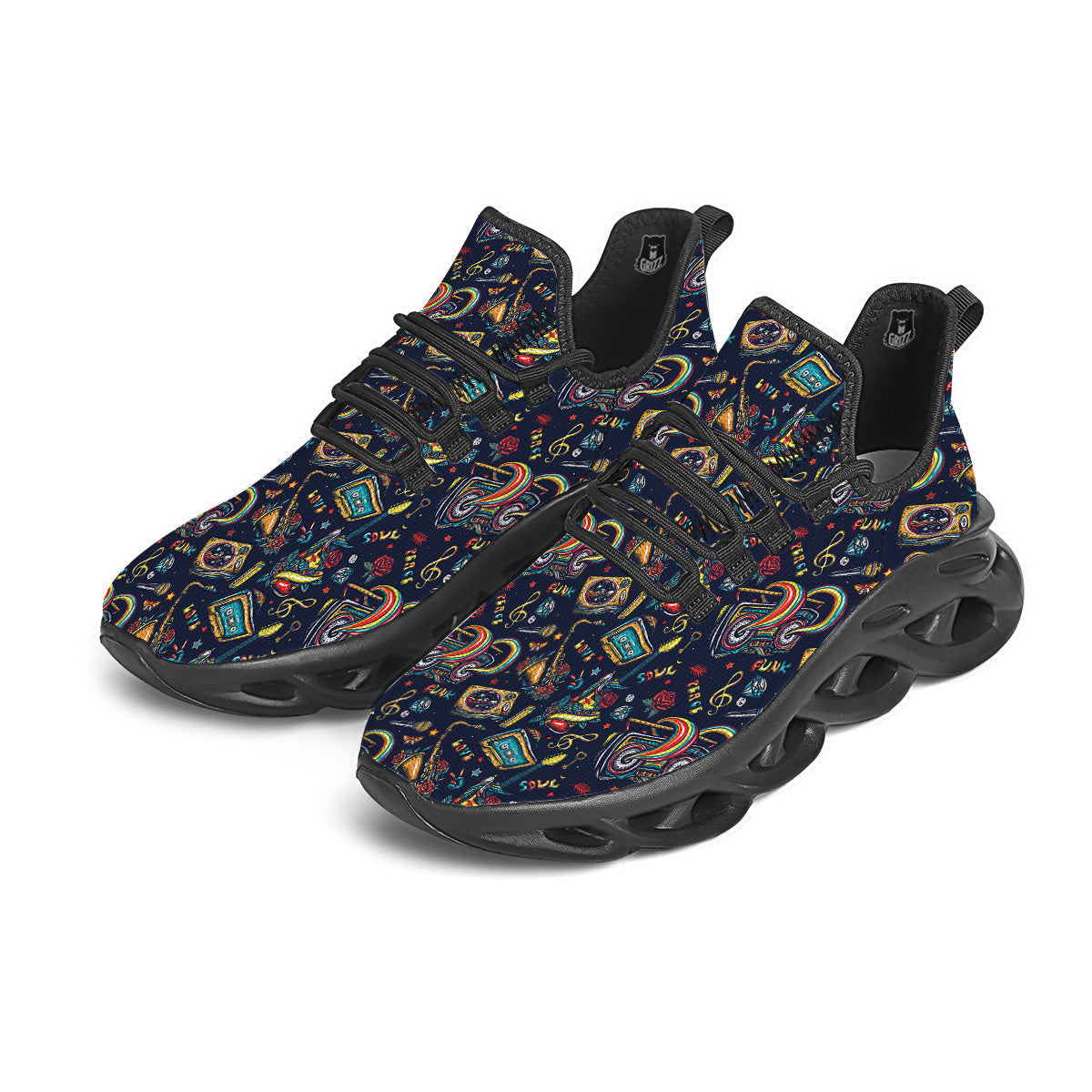 Musical Instruments Print Pattern Black Running Shoes-grizzshop