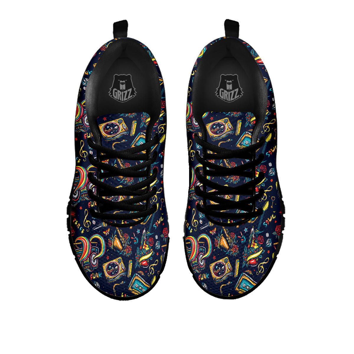 Musical Instruments Print Pattern Black Sneaker-grizzshop