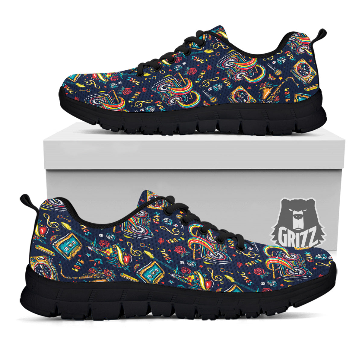 Musical Instruments Print Pattern Black Sneaker-grizzshop