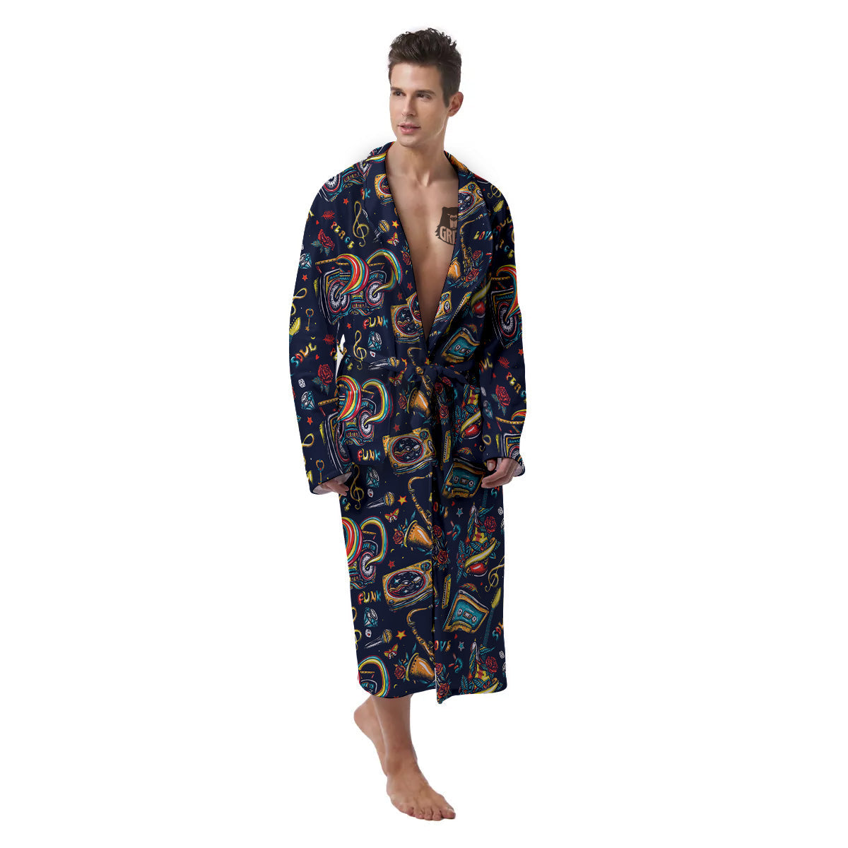 Musical Instruments Print Pattern Men's Robe-grizzshop