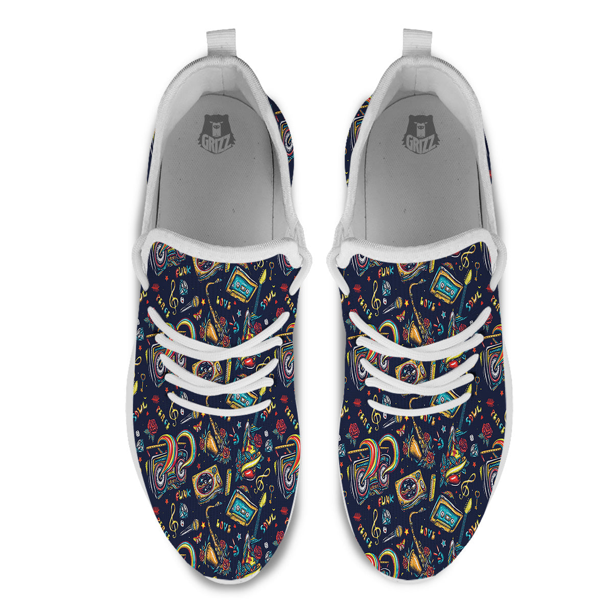 Musical Instruments Print Pattern White Athletic Shoes-grizzshop