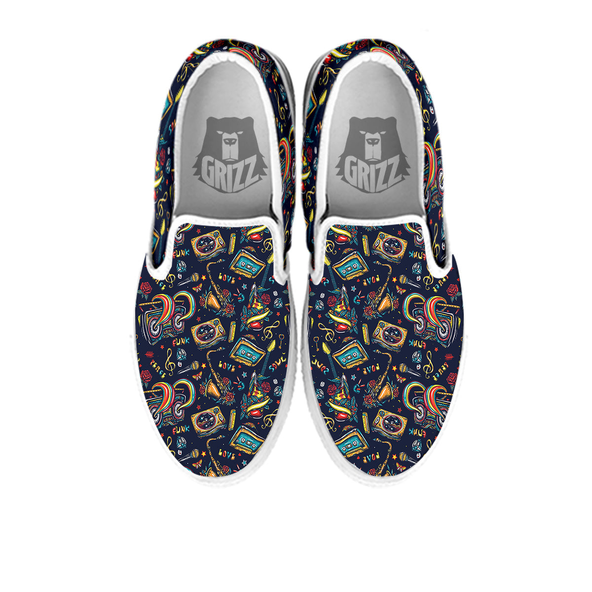 Musical Instruments Print Pattern White Slip On Shoes-grizzshop