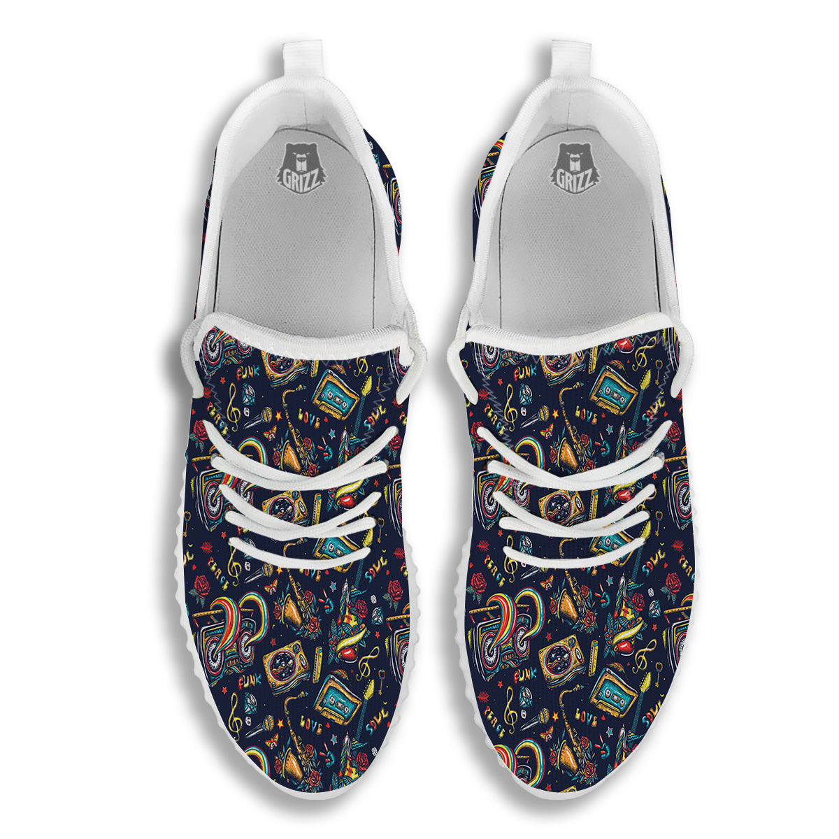 Musical Instruments Print Pattern White Walking Shoes-grizzshop