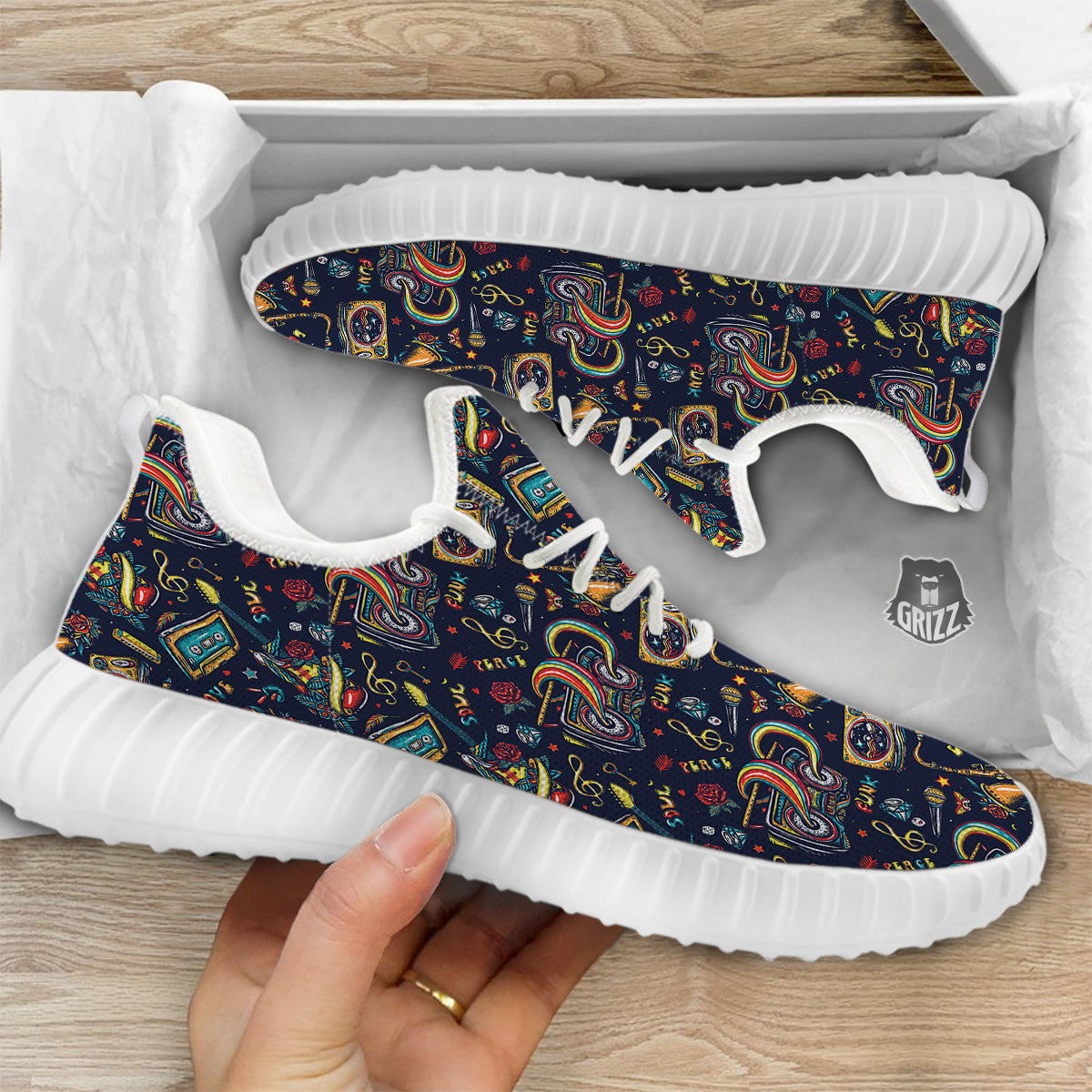 Musical Instruments Print Pattern White Walking Shoes-grizzshop