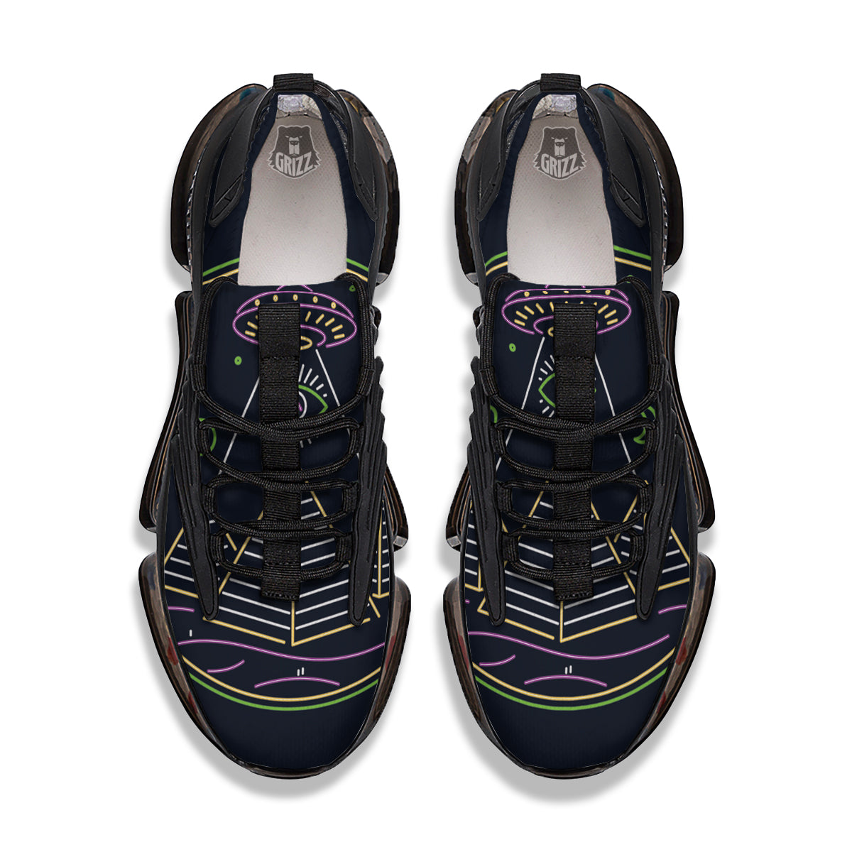 Mystery Of Egypt Neon Print Black Gym Shoes-grizzshop
