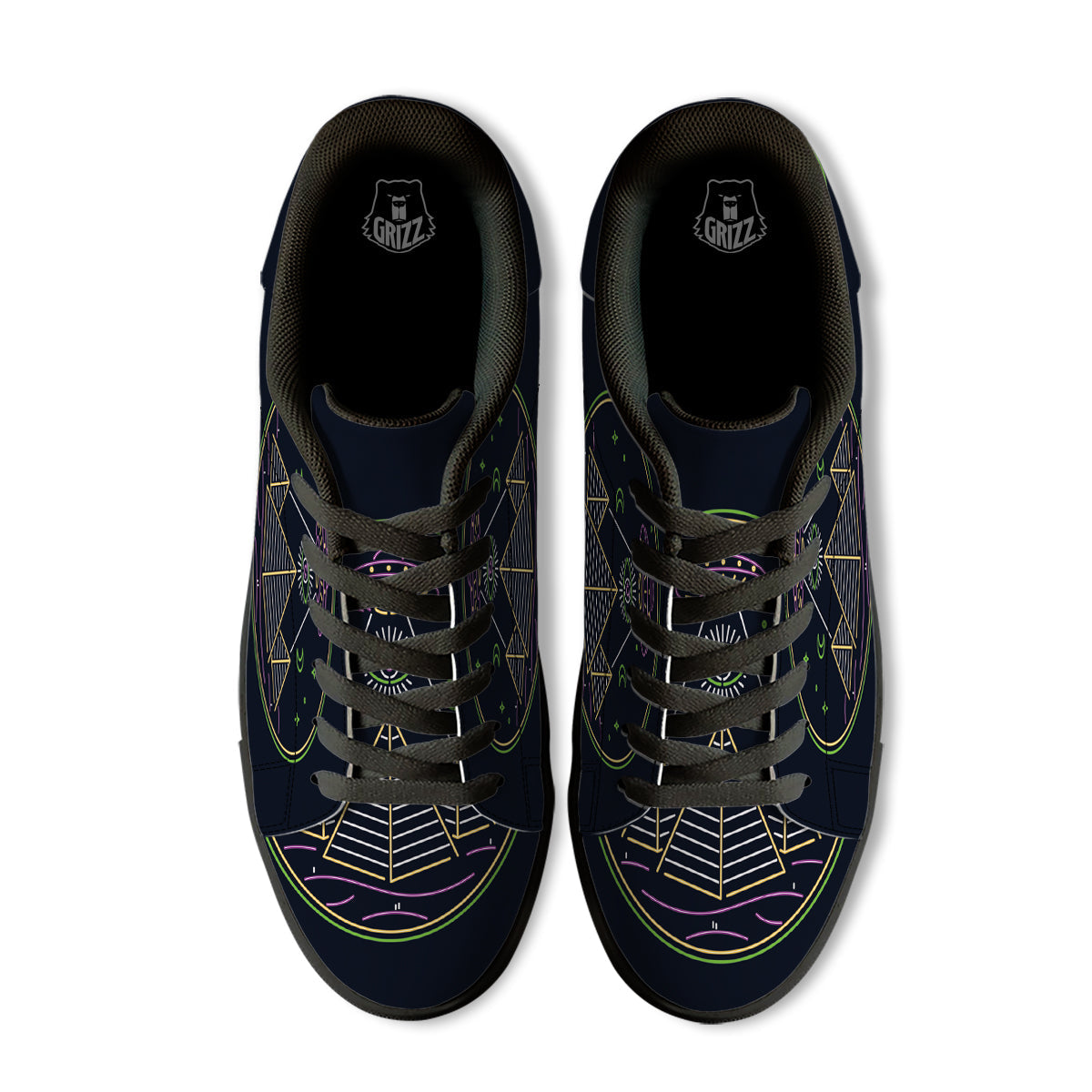 Mystery Of Egypt Neon Print Black Low Top Sneakers-grizzshop