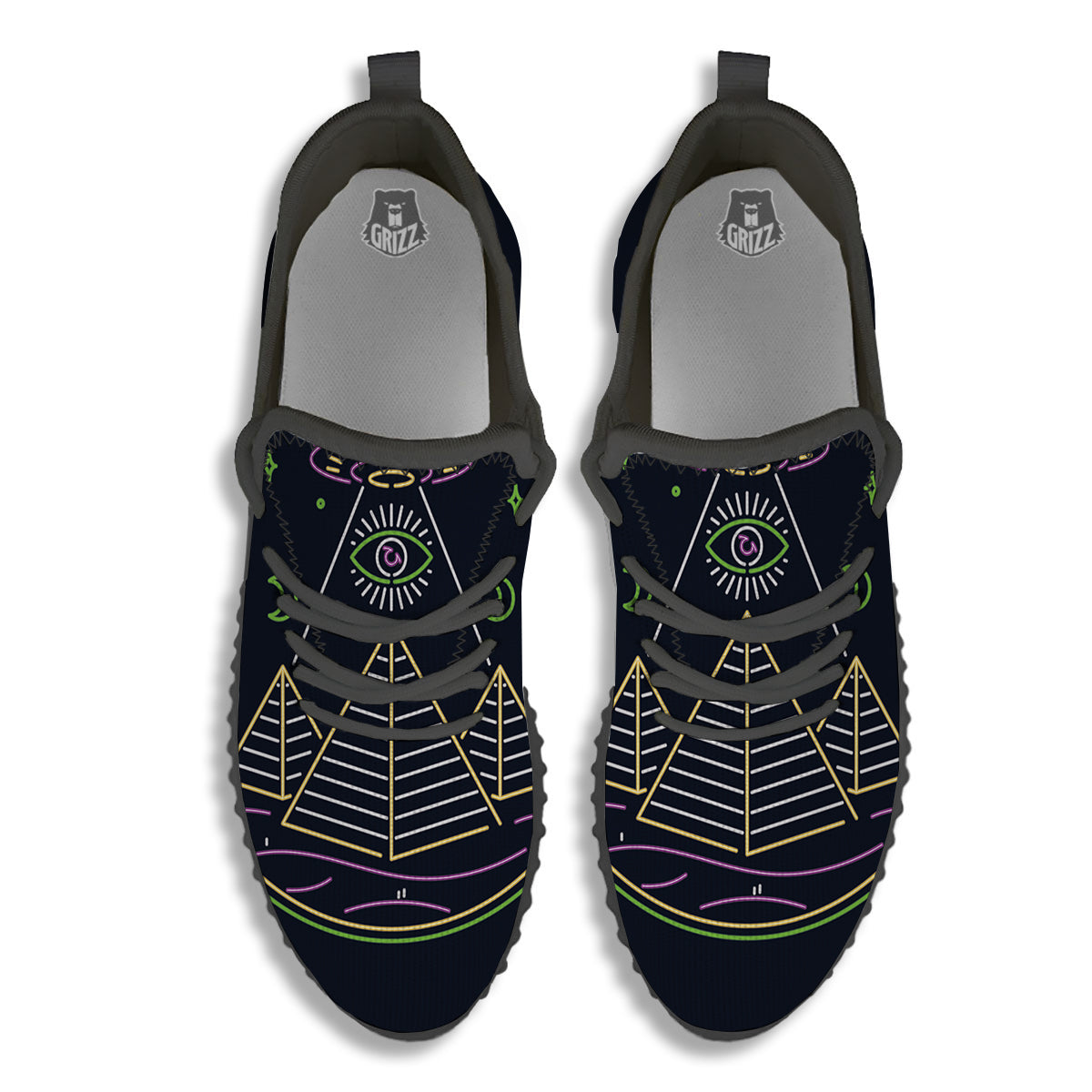 Mystery Of Egypt Neon Print Black Walking Shoes-grizzshop