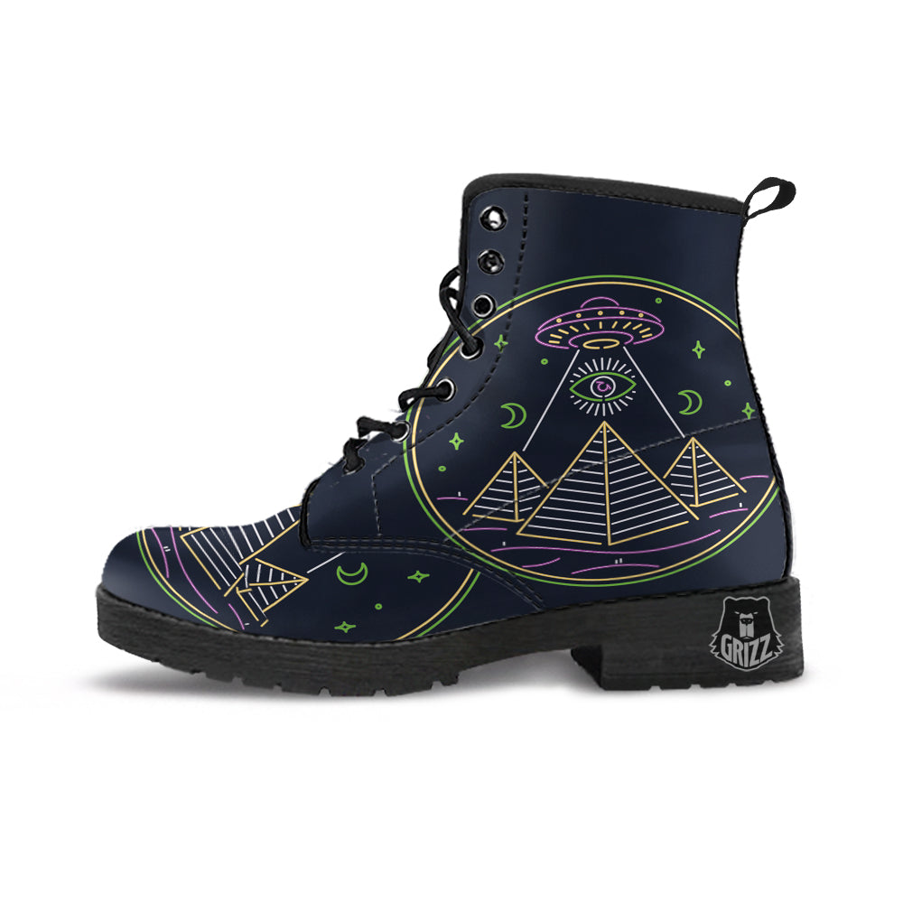 Mystery Of Egypt Neon Print Leather Boots-grizzshop
