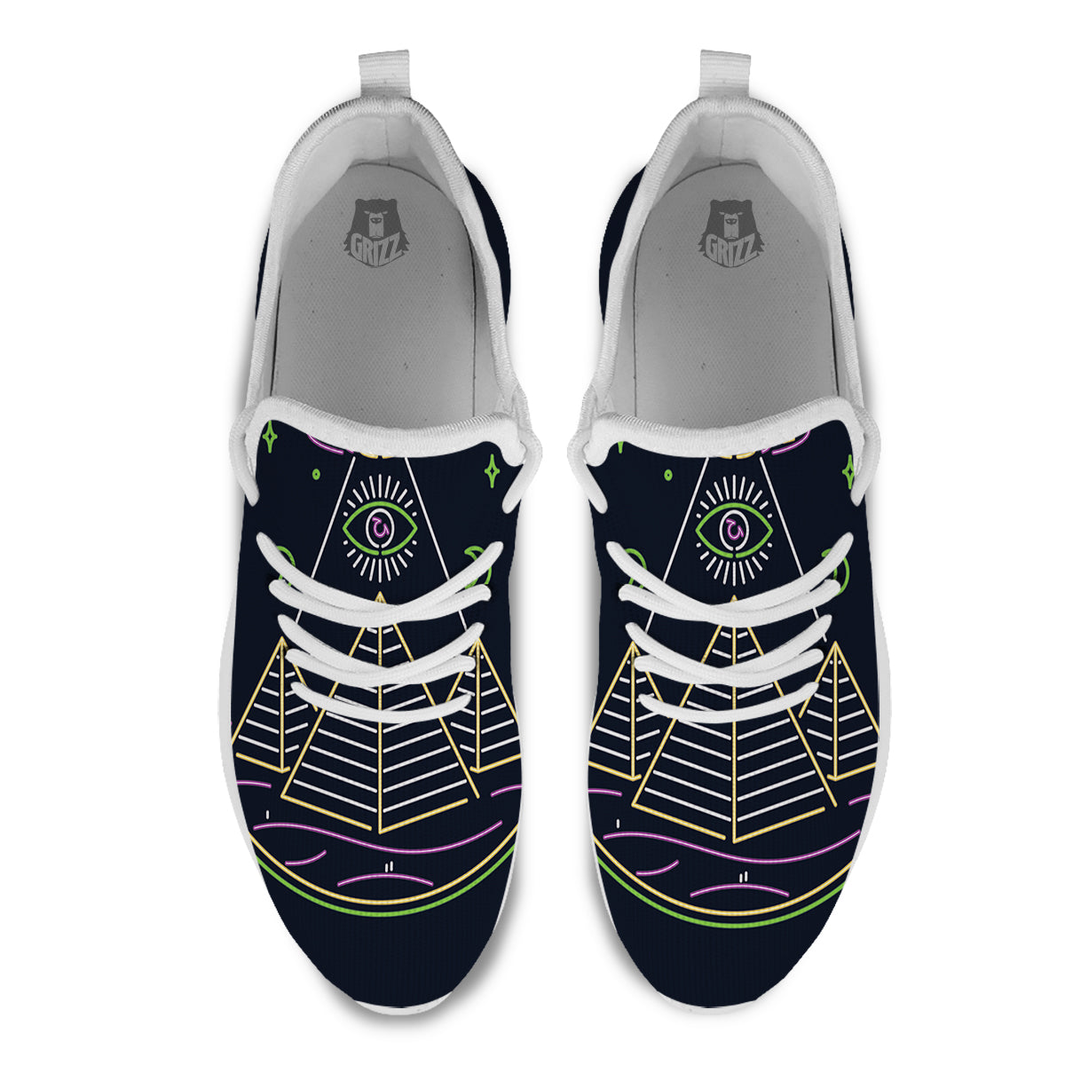 Mystery Of Egypt Neon Print White Athletic Shoes-grizzshop