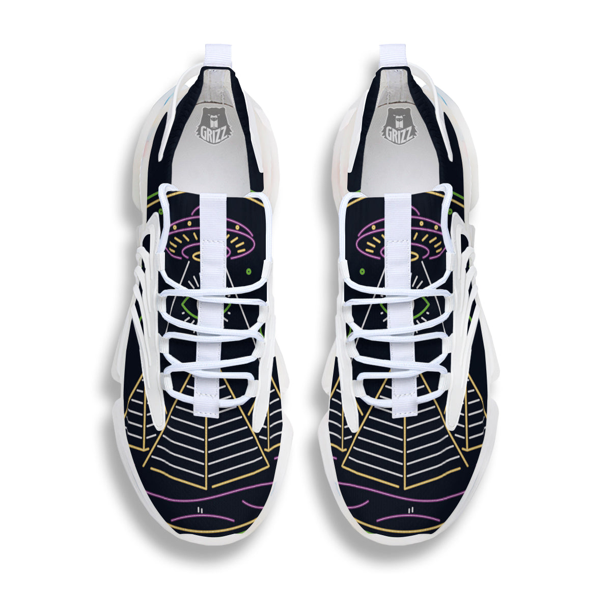Mystery Of Egypt Neon Print White Gym Shoes-grizzshop