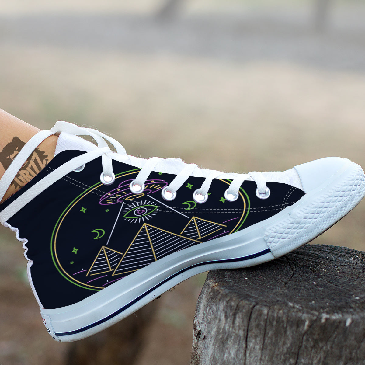 Mystery Of Egypt Neon Print White High Top Shoes-grizzshop