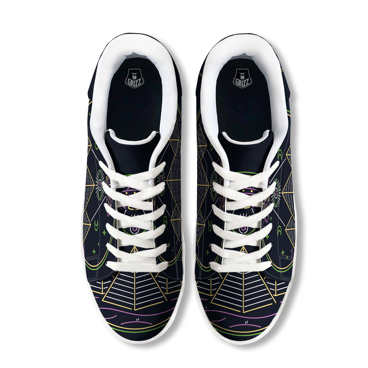 Mystery Of Egypt Neon Print White Low Top Sneakers-grizzshop