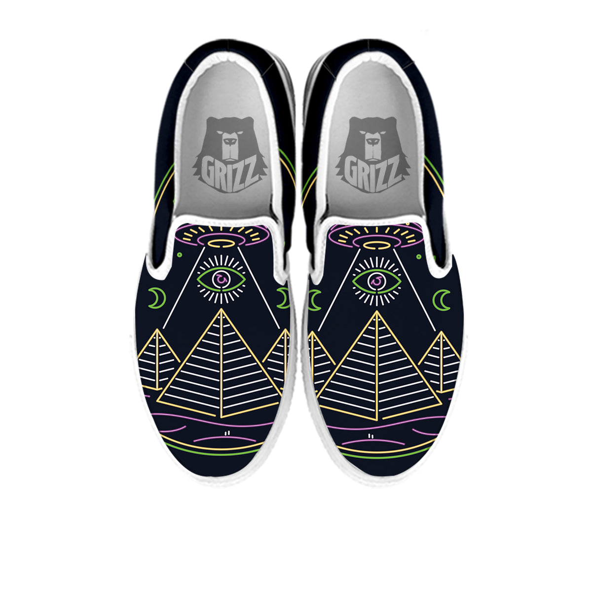 Mystery Of Egypt Neon Print White Slip On Shoes-grizzshop