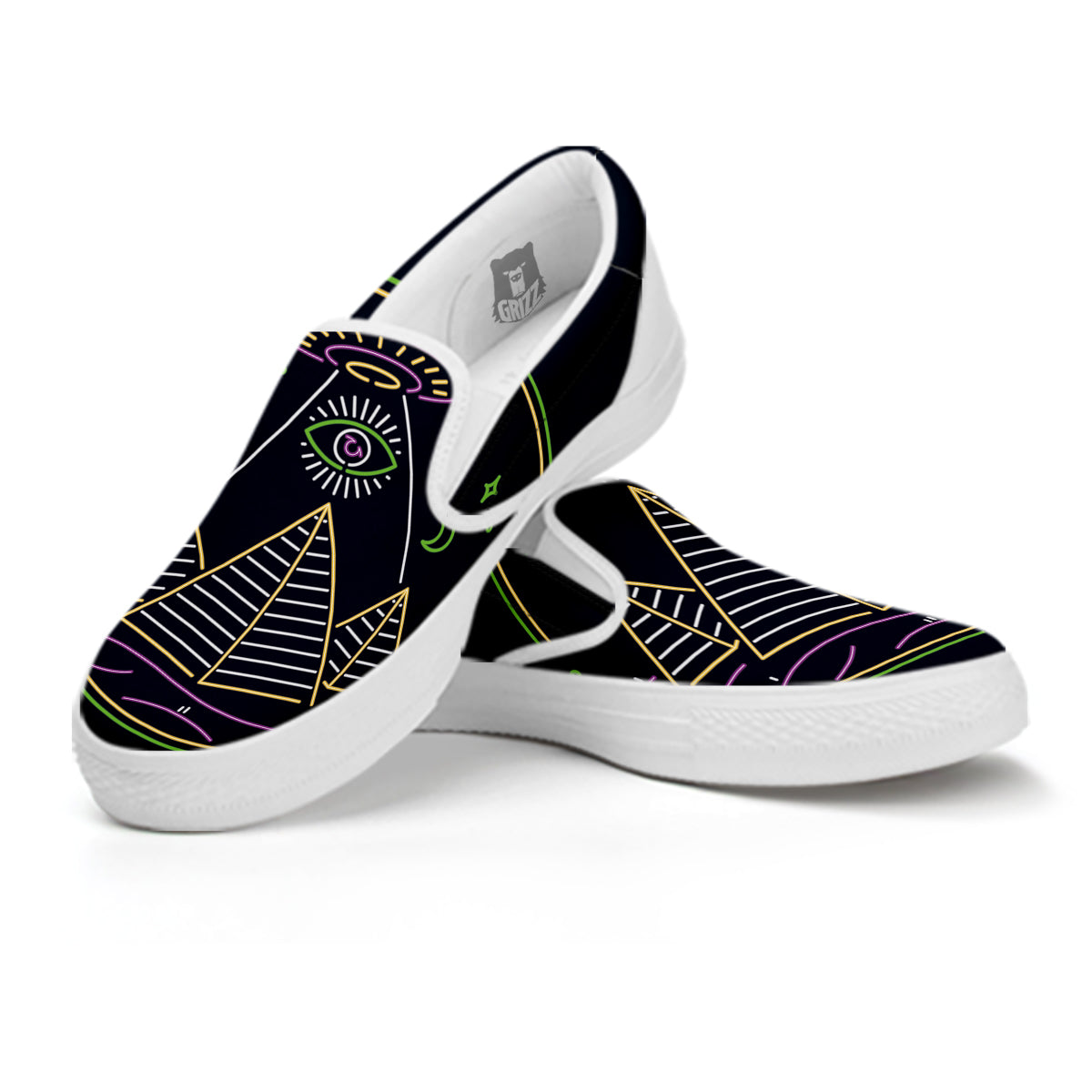 Mystery Of Egypt Neon Print White Slip On Shoes-grizzshop