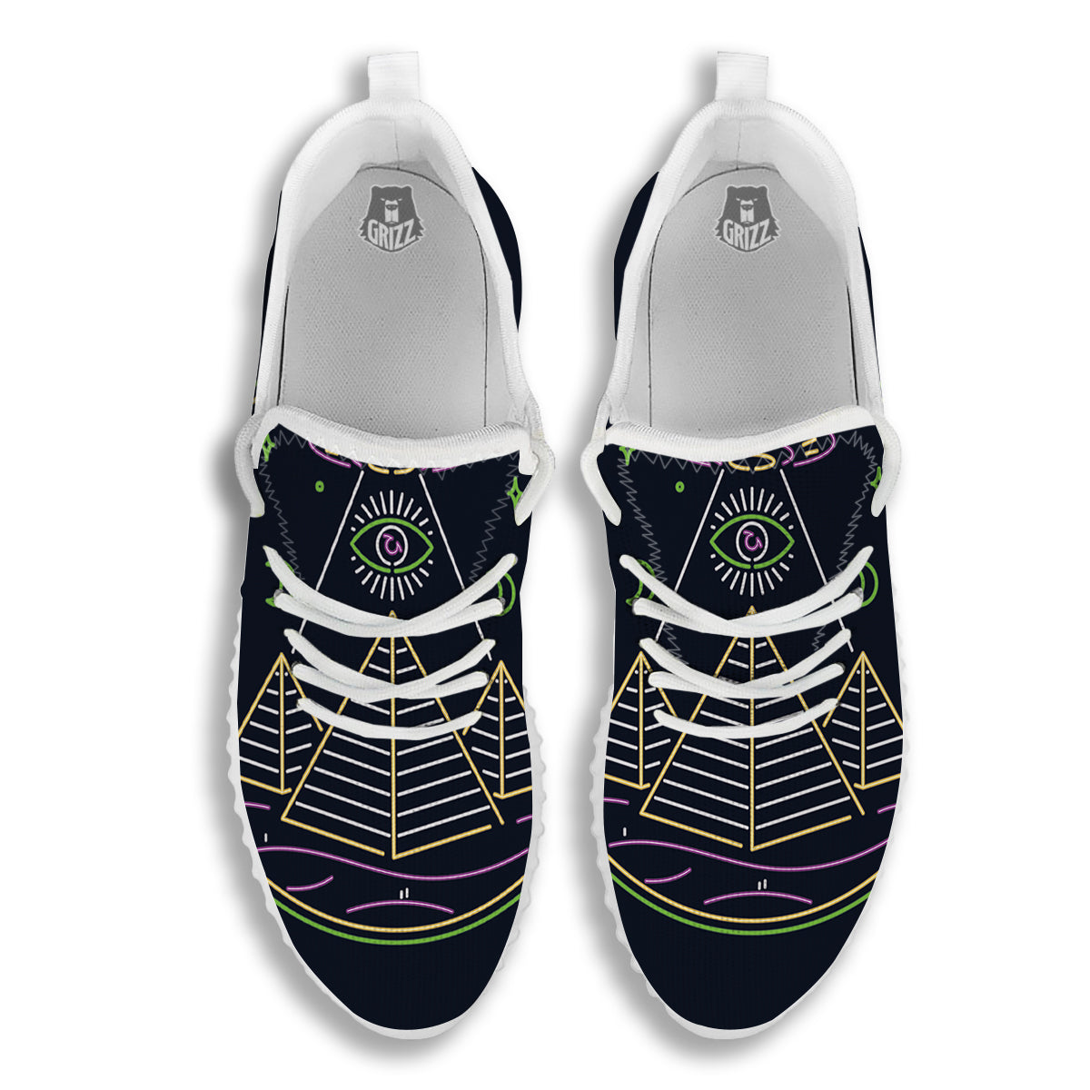 Mystery Of Egypt Neon Print White Walking Shoes-grizzshop