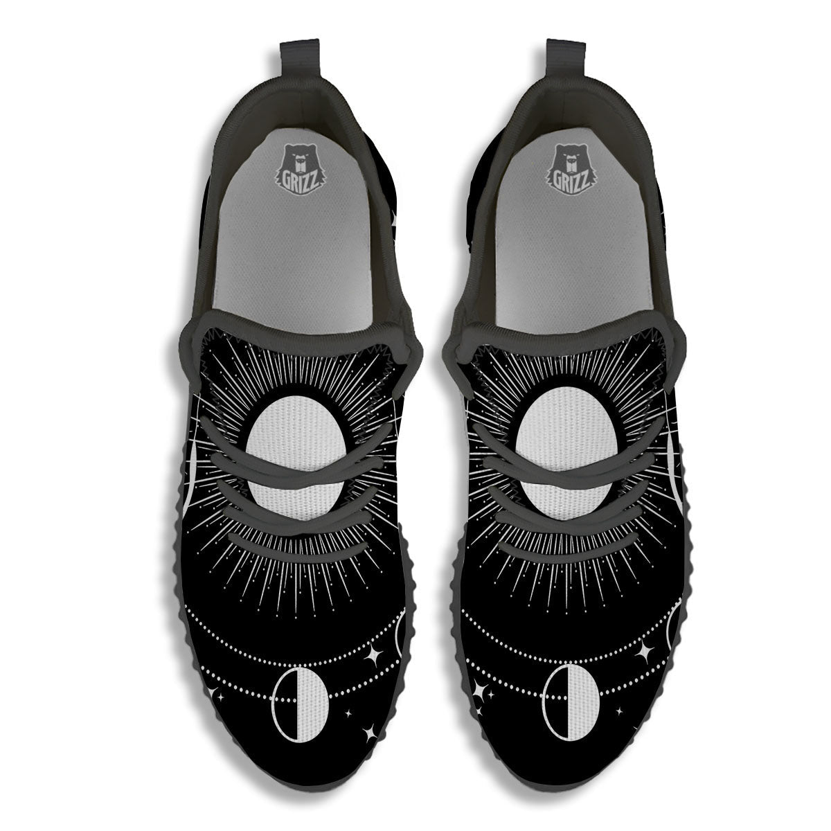 Mystic Wicca White And Black Print Black Walking Shoes-grizzshop