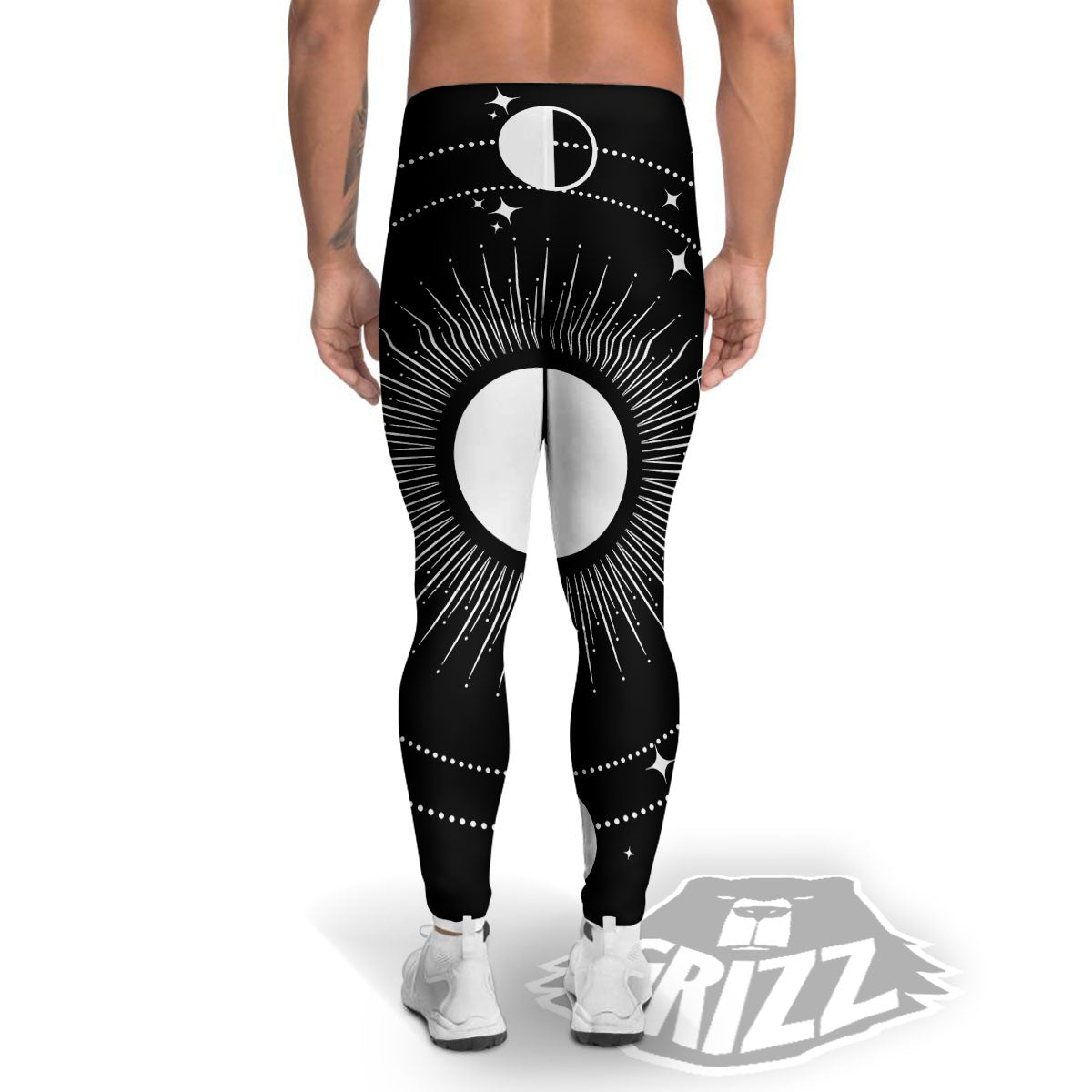 Mystic Wicca White And Black Print Men's Leggings-grizzshop