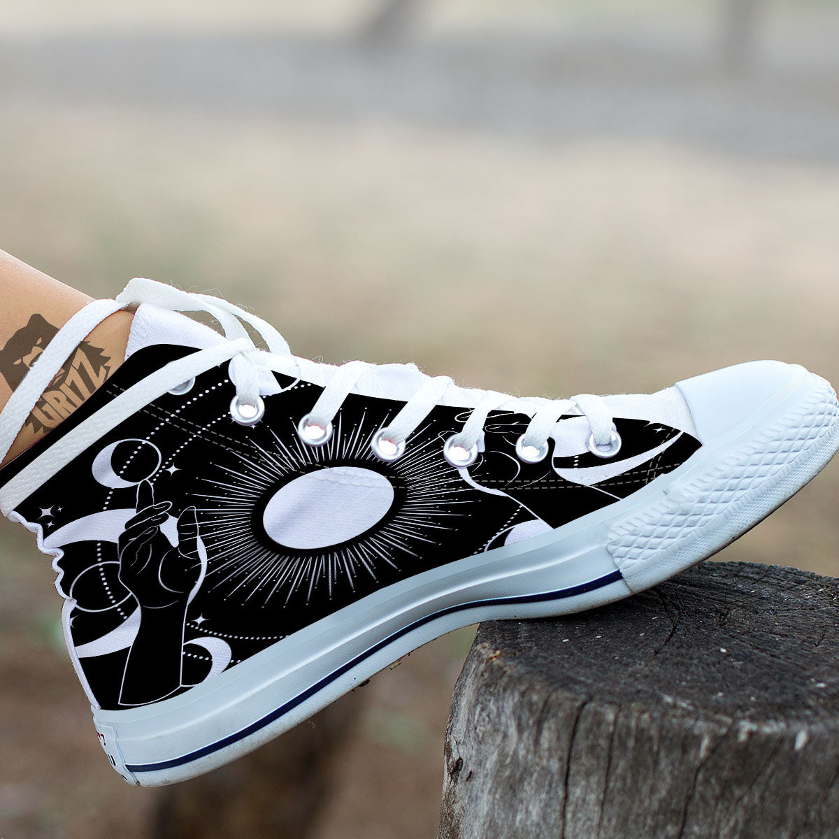 Mystic Wicca White And Black Print White High Top Shoes-grizzshop