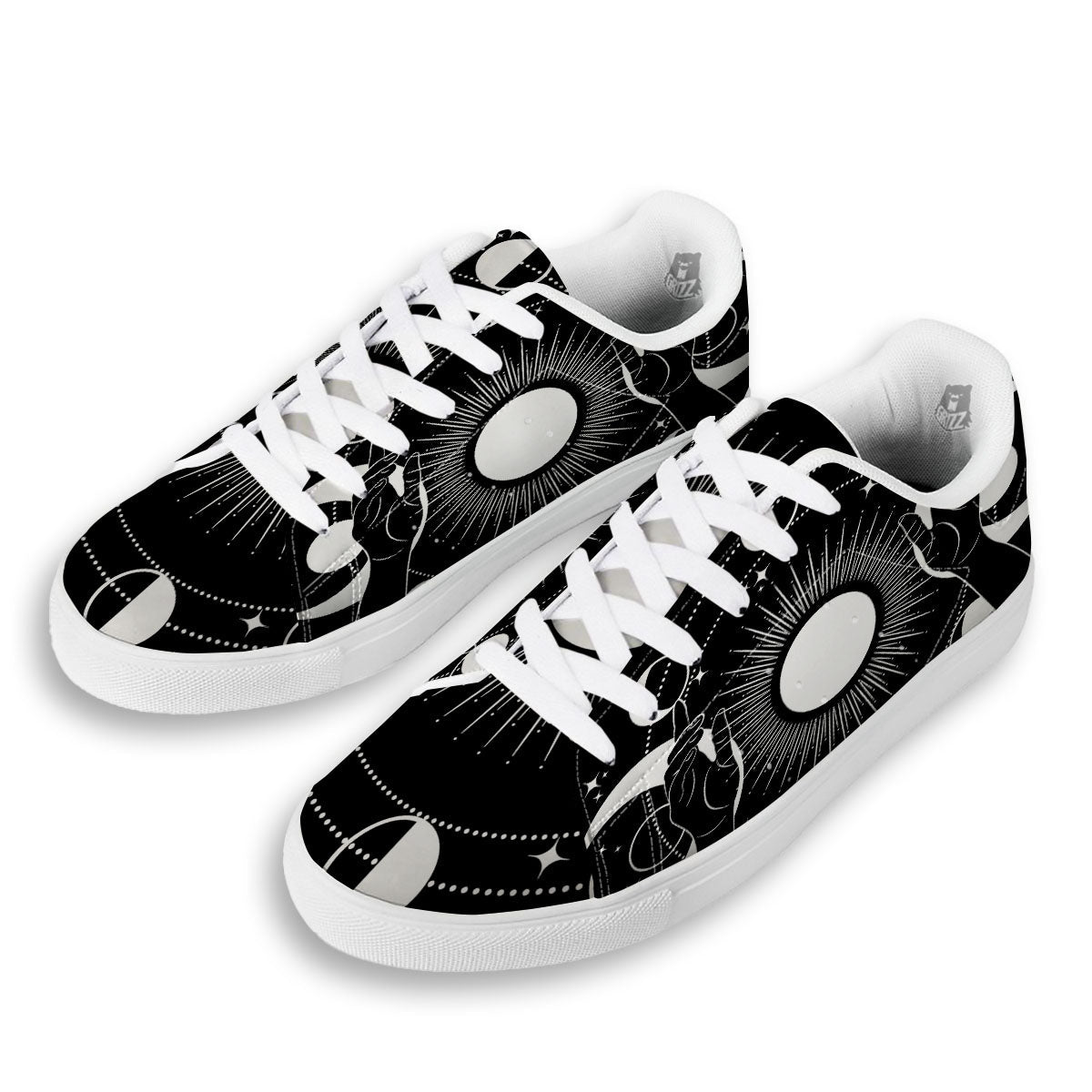 Mystic Wicca White And Black Print White Low Top Sneakers-grizzshop