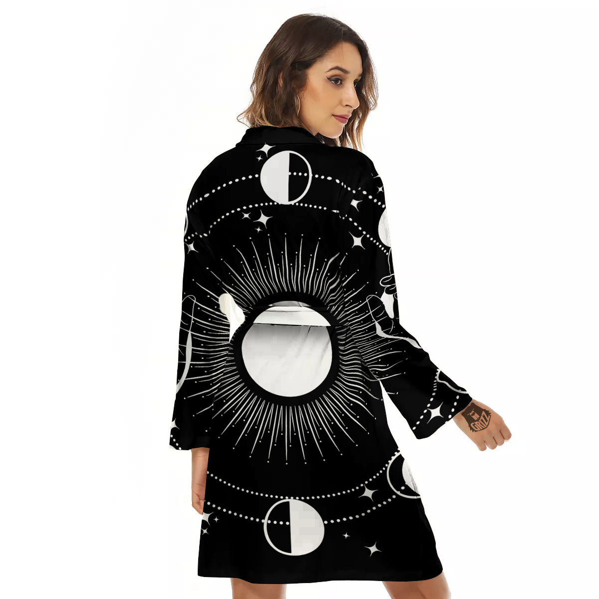 Mystic Wicca White And Black Print Women's Robe-grizzshop