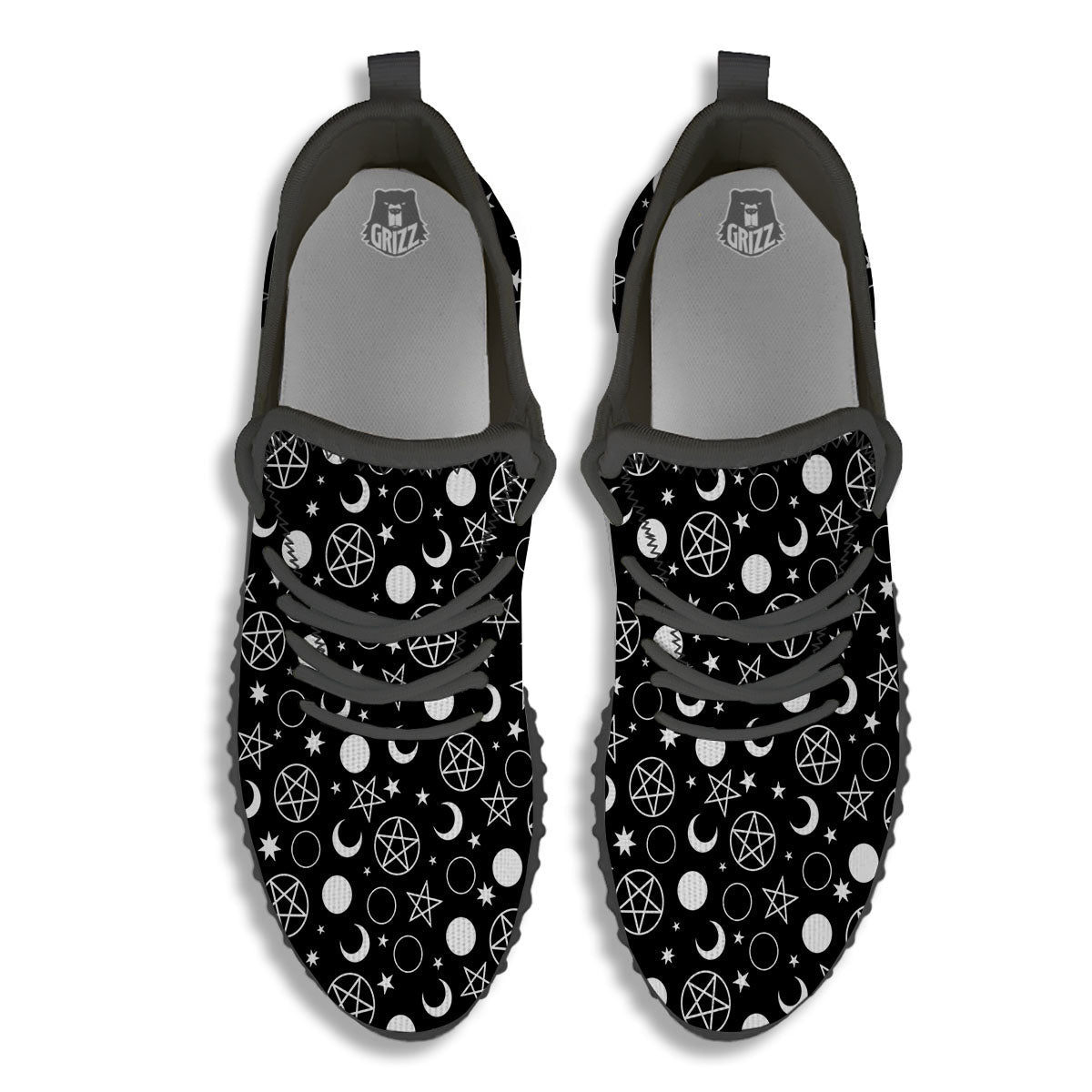 Mystic Witch White And Black Print Black Walking Shoes-grizzshop
