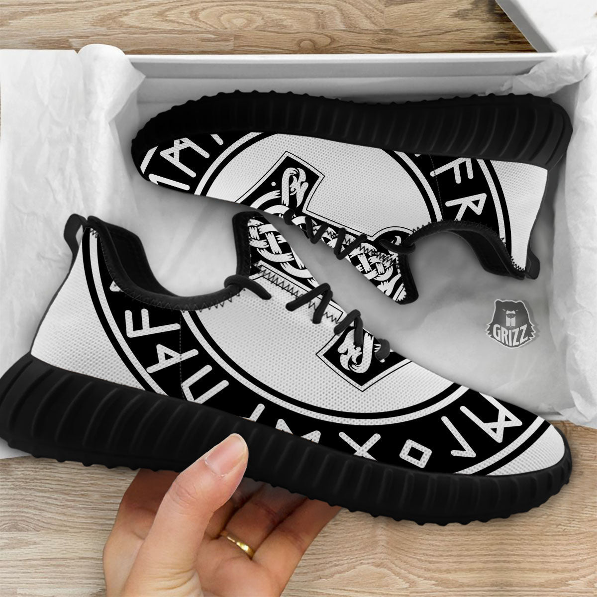 Mythology Mjolnir Norse Print Black Walking Shoes-grizzshop