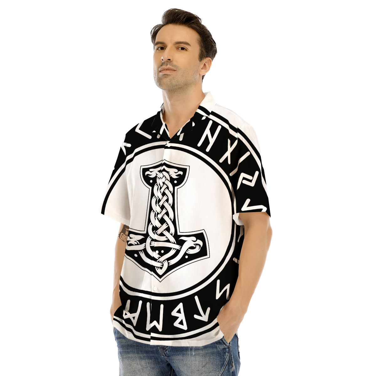 Mythology Mjolnir Norse Print Men's Hawaiian Shirt-grizzshop