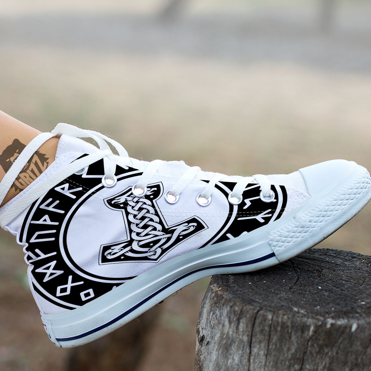 Mythology Mjolnir Norse Print White High Top Shoes-grizzshop