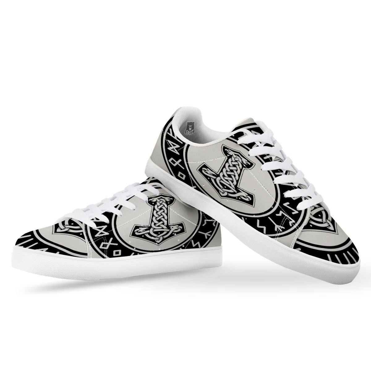 Mythology Mjolnir Norse Print White Low Top Sneakers-grizzshop