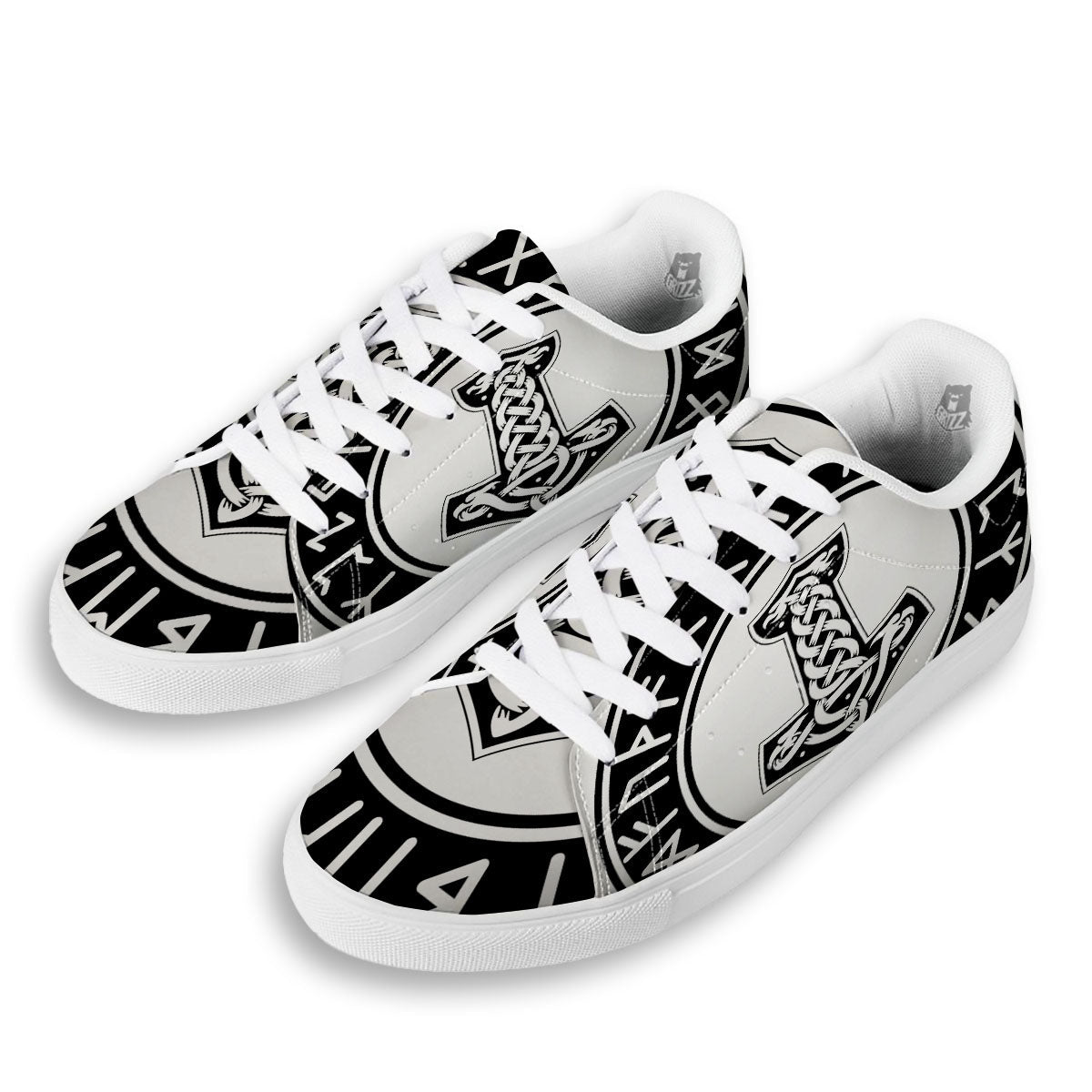 Mythology Mjolnir Norse Print White Low Top Sneakers-grizzshop