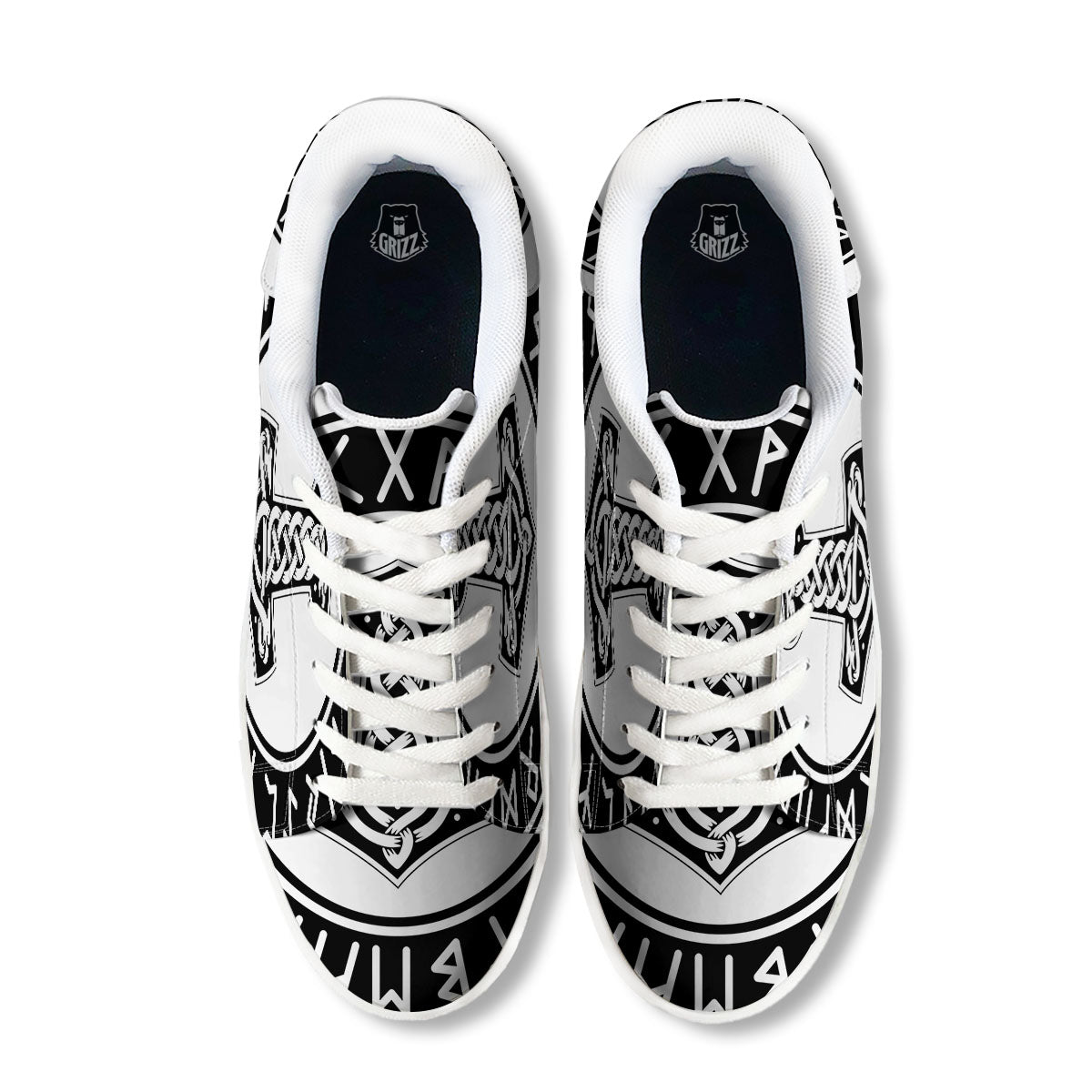 Mythology Mjolnir Norse Print White Low Top Sneakers-grizzshop