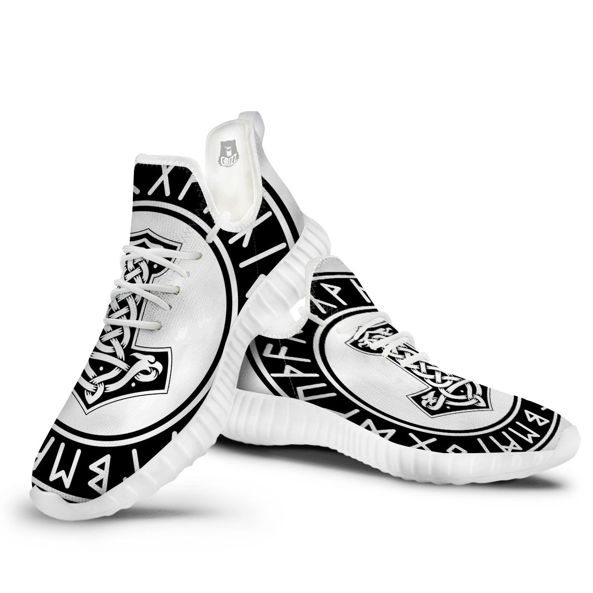 Mythology Mjolnir Norse Print White Walking Shoes-grizzshop