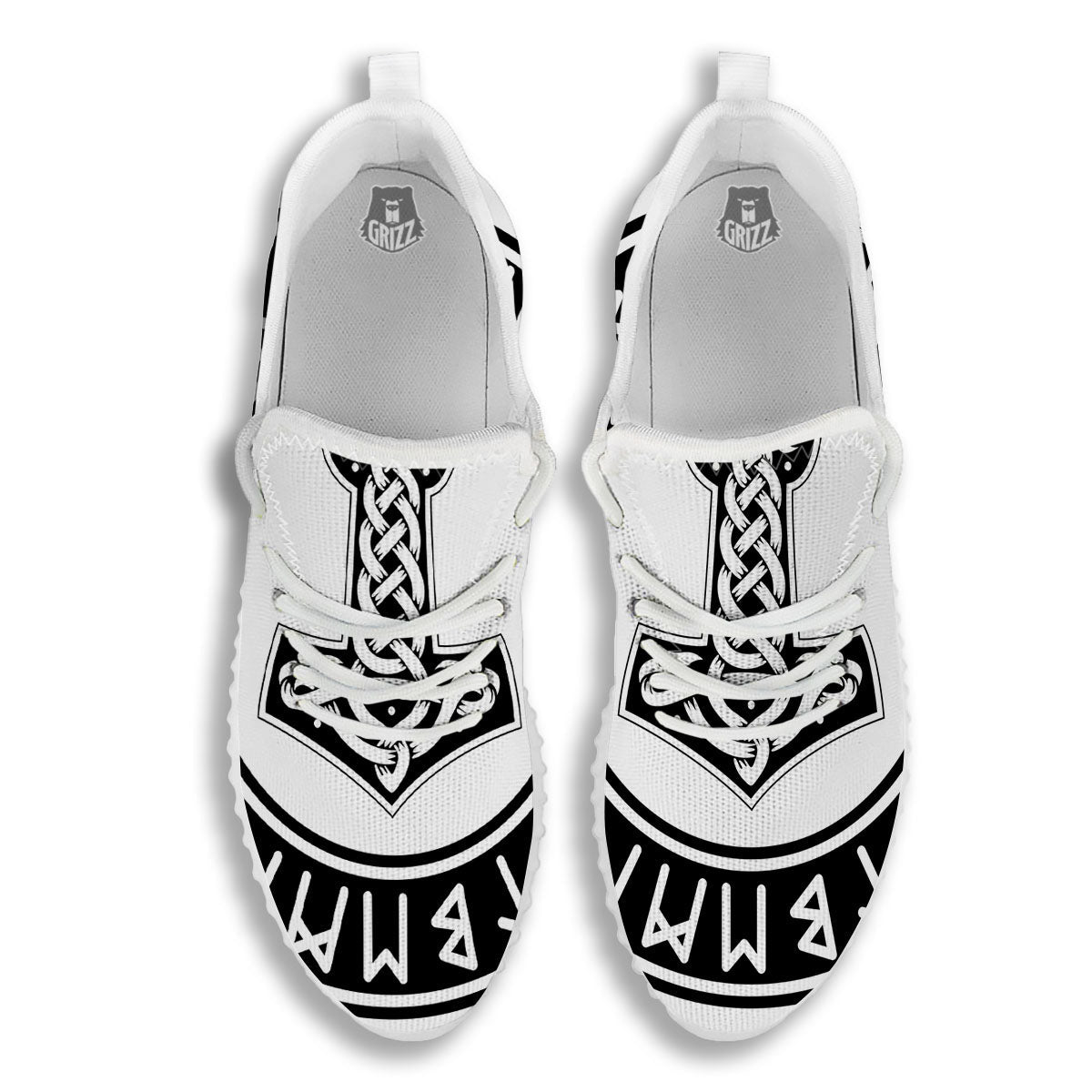 Mythology Mjolnir Norse Print White Walking Shoes-grizzshop