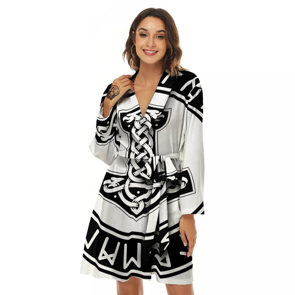 Mythology Mjolnir Norse Print Women's Robe-grizzshop
