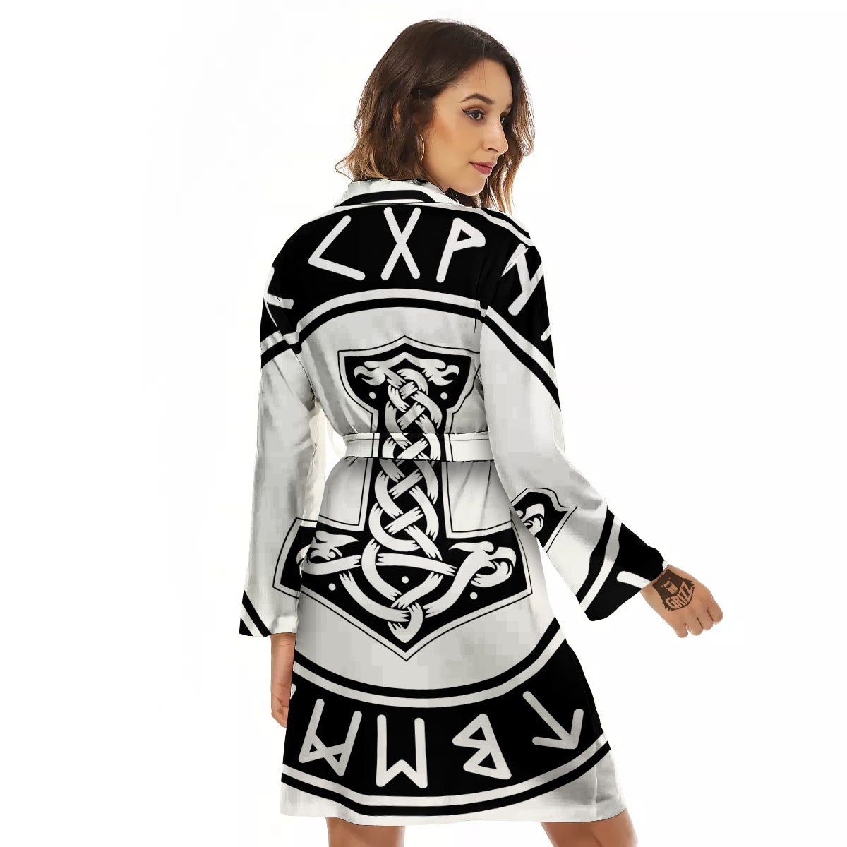 Mythology Mjolnir Norse Print Women's Robe-grizzshop