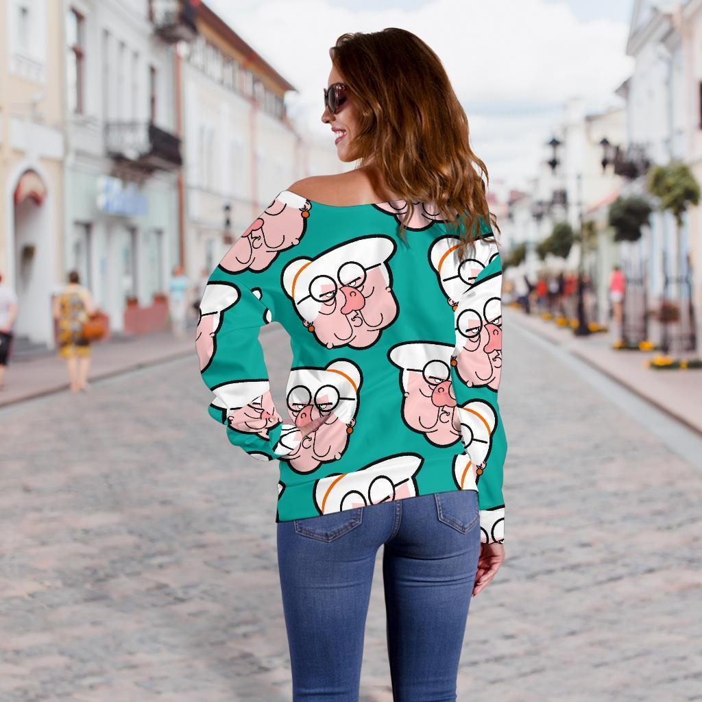 Nana Grandma Pattern Print Women Off Shoulder Sweatshirt-grizzshop