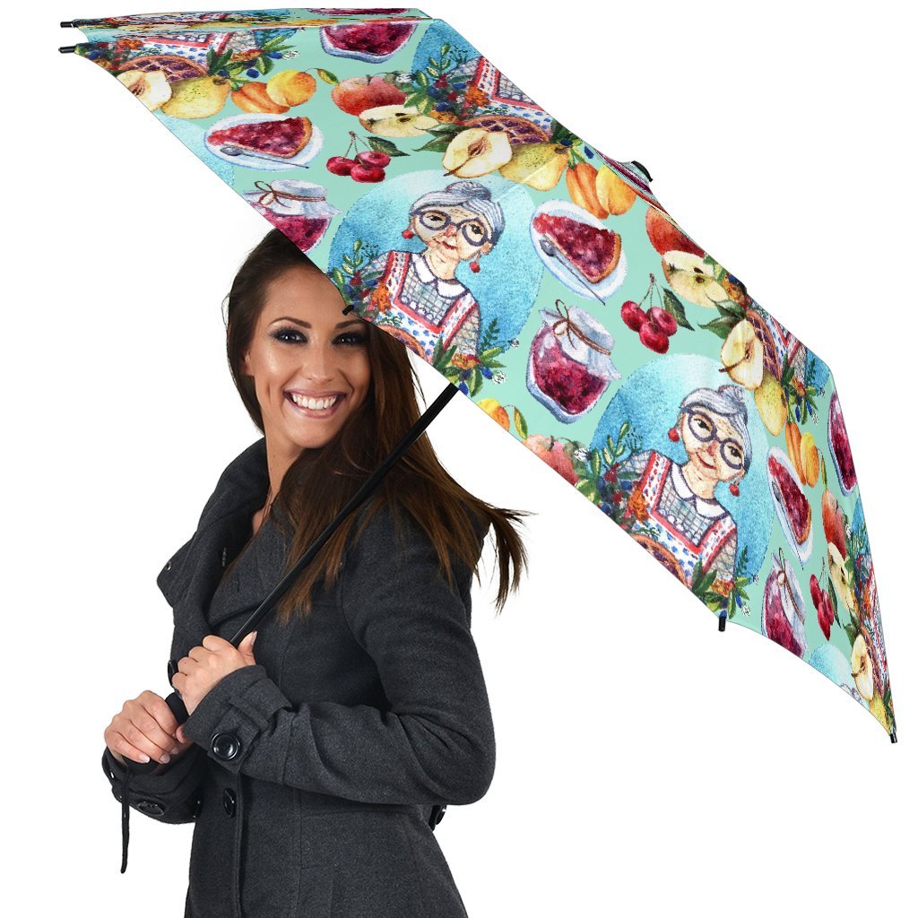 Nana Grandma Print Pattern Automatic Foldable Umbrella-grizzshop