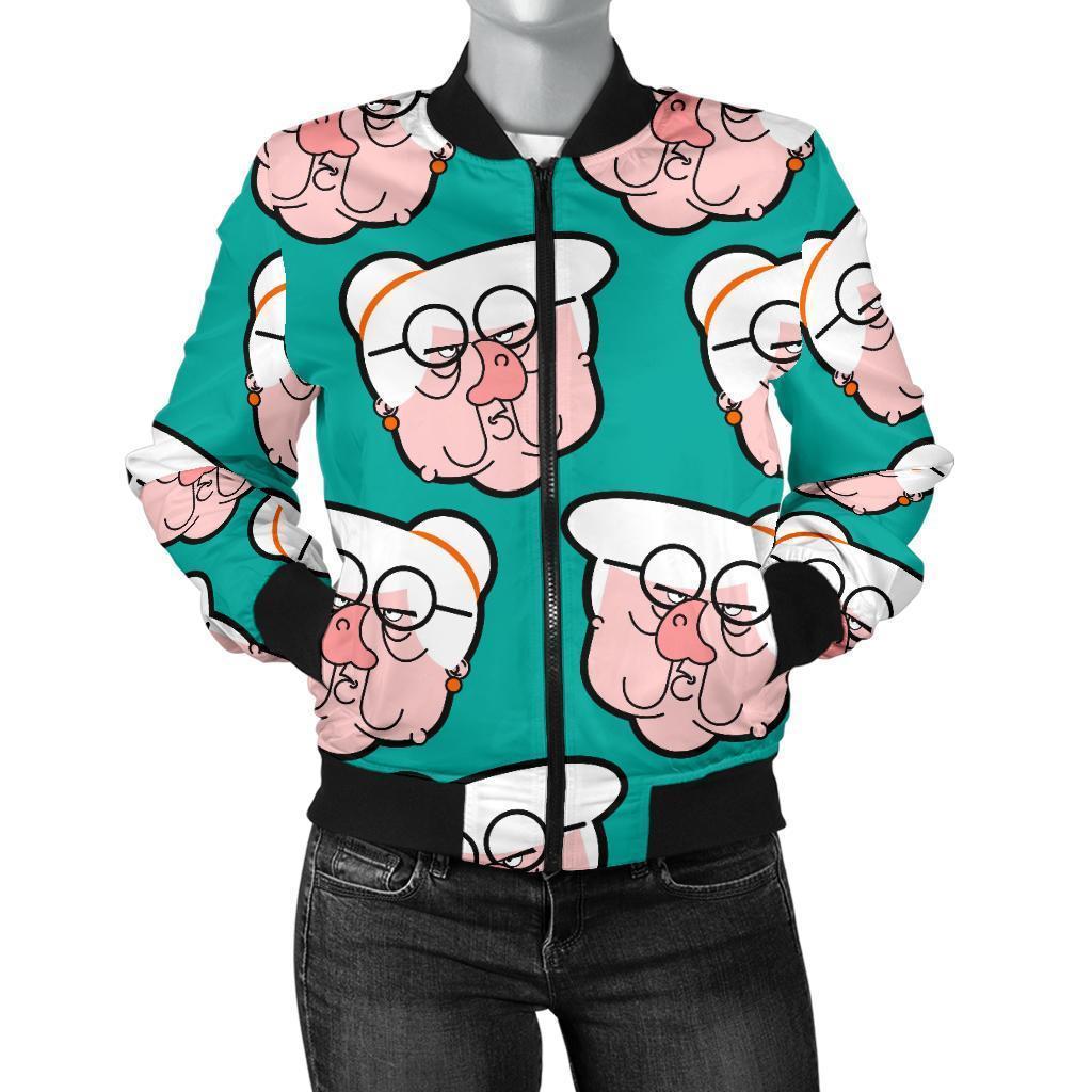 Nana Grandma Pattern Print Women Casual Bomber Jacket-grizzshop