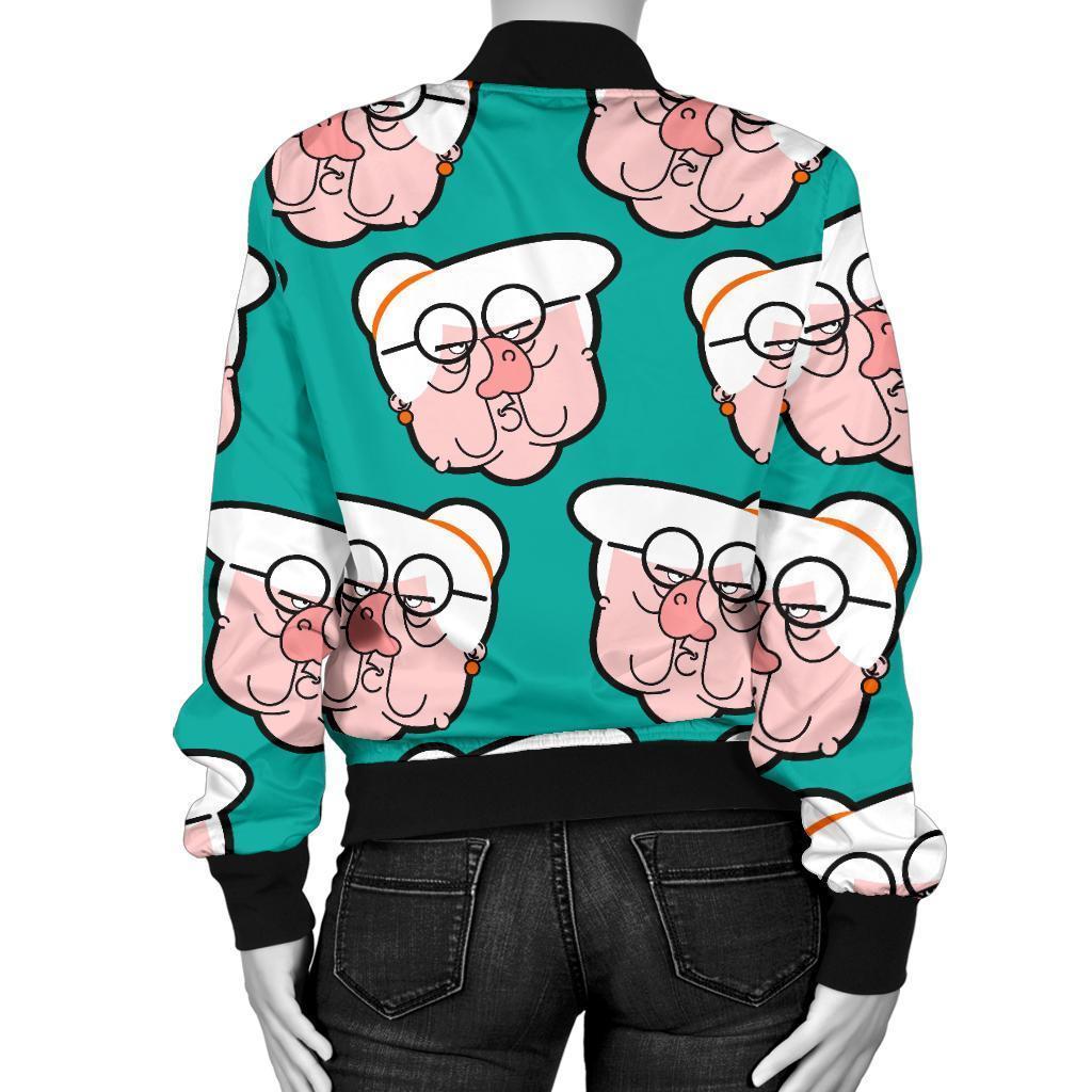 Nana Grandma Pattern Print Women Casual Bomber Jacket-grizzshop