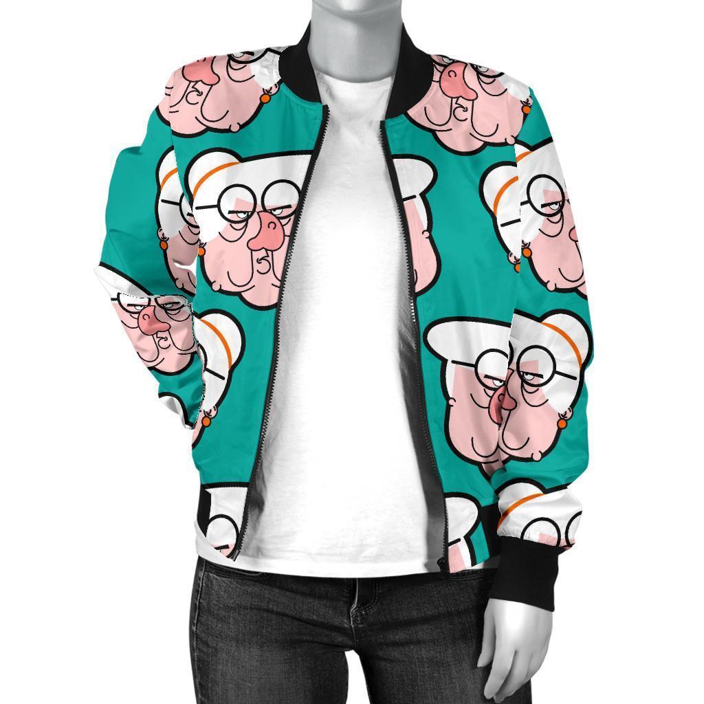 Nana Grandma Pattern Print Women Casual Bomber Jacket-grizzshop