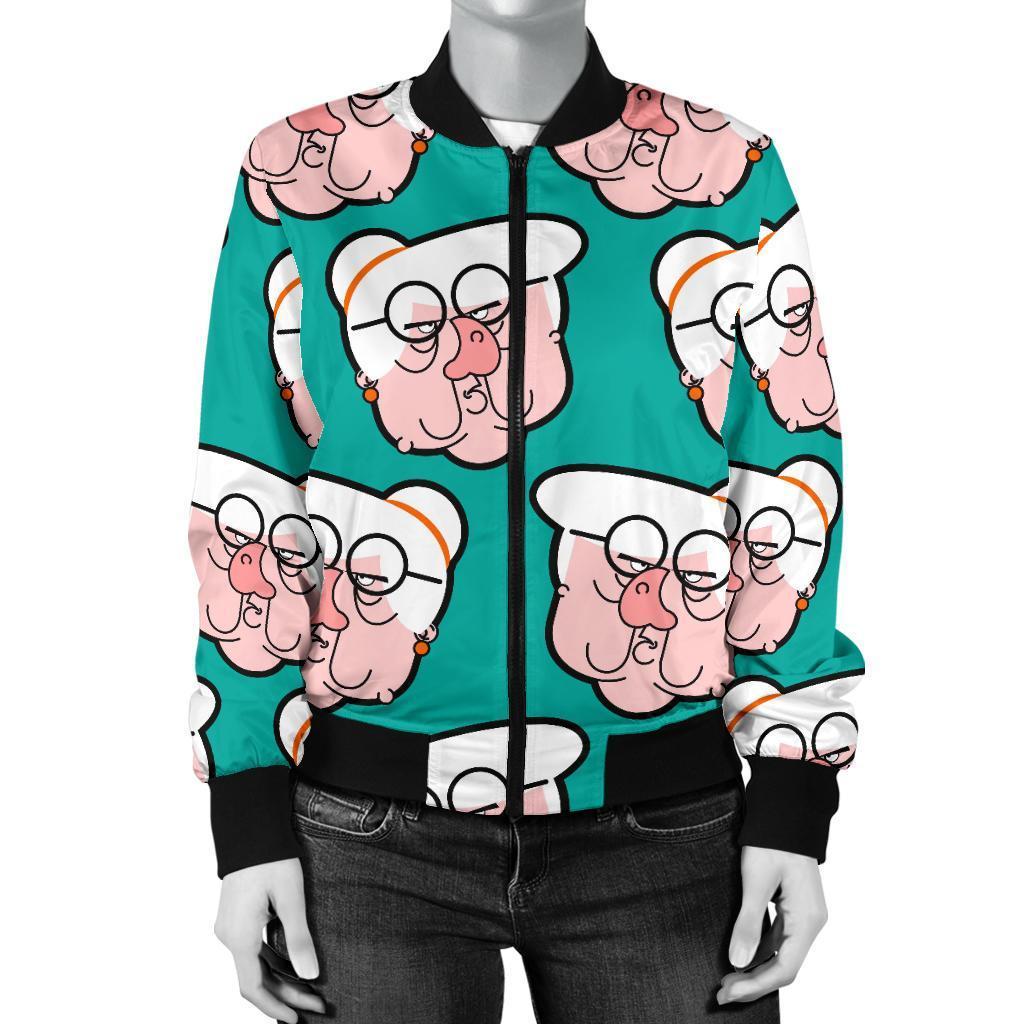 Nana Grandma Pattern Print Women Casual Bomber Jacket-grizzshop