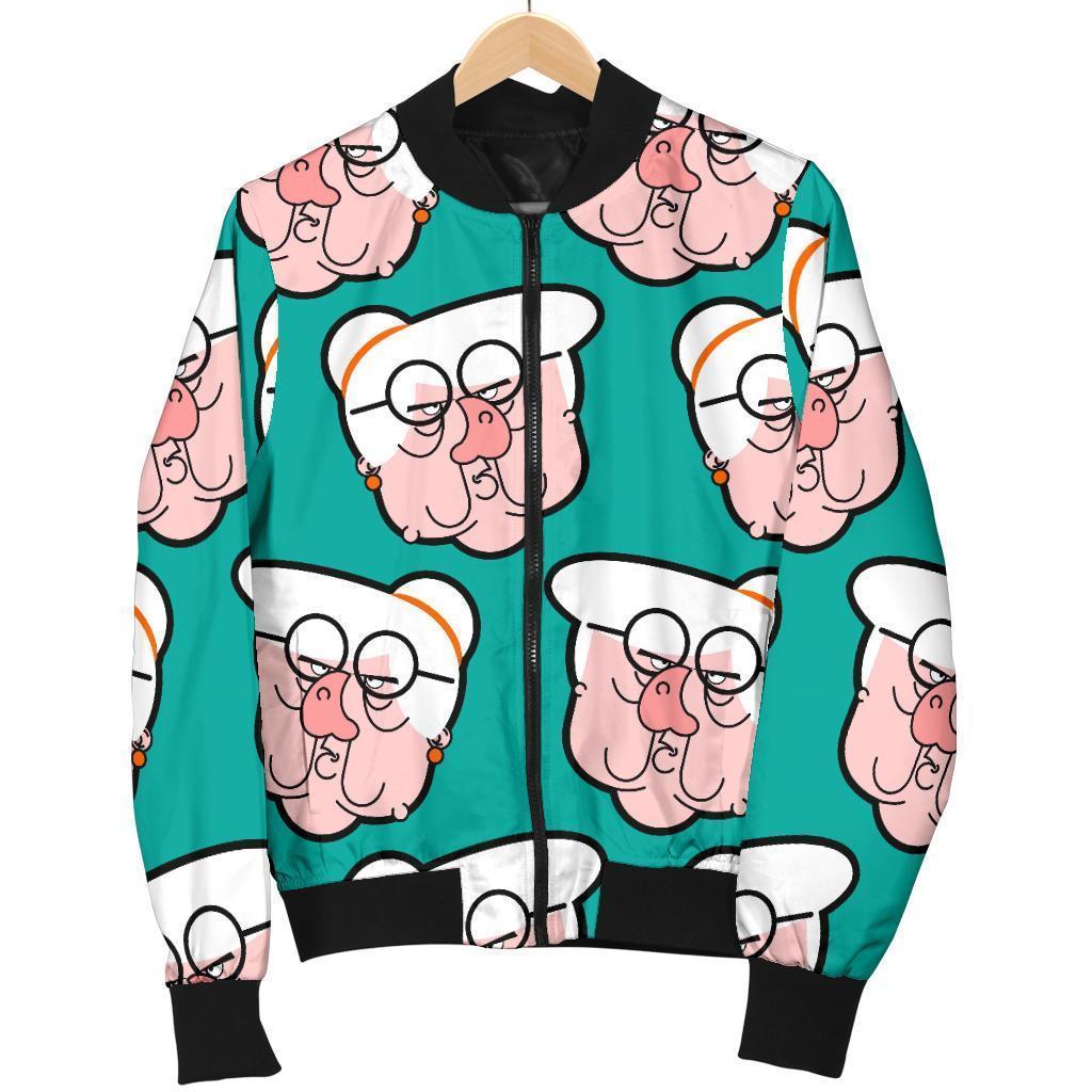 Nana Grandma Pattern Print Women Casual Bomber Jacket-grizzshop