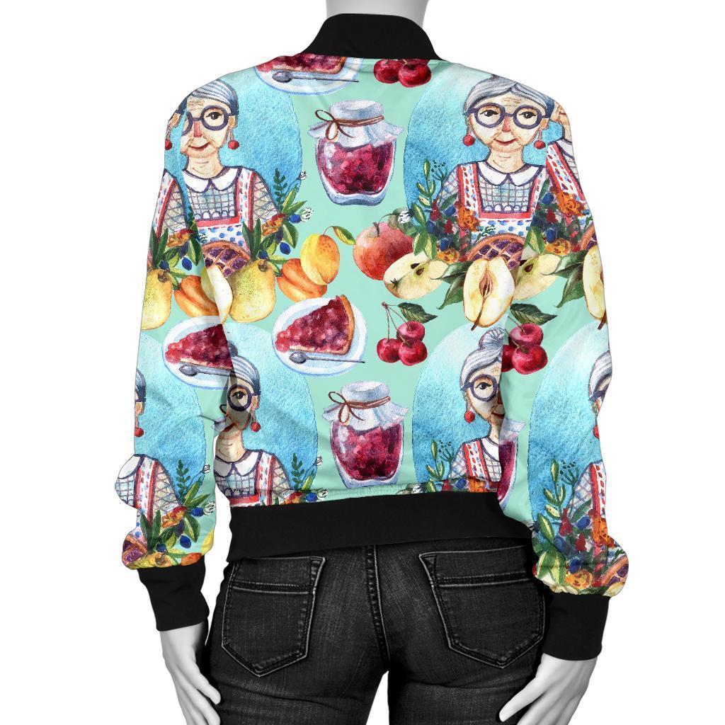 Nana Grandma Print Pattern Women Casual Bomber Jacket-grizzshop