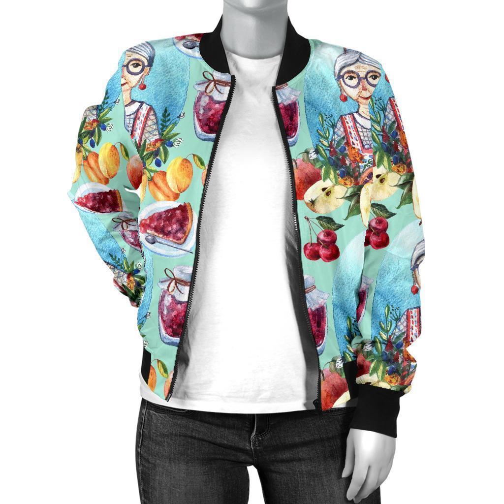 Nana Grandma Print Pattern Women Casual Bomber Jacket-grizzshop