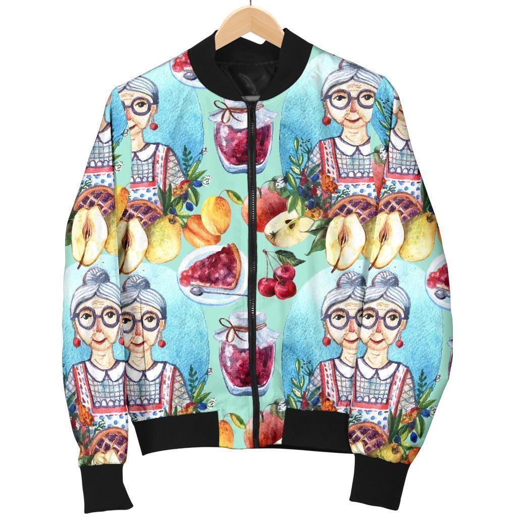 Nana Grandma Print Pattern Women Casual Bomber Jacket-grizzshop