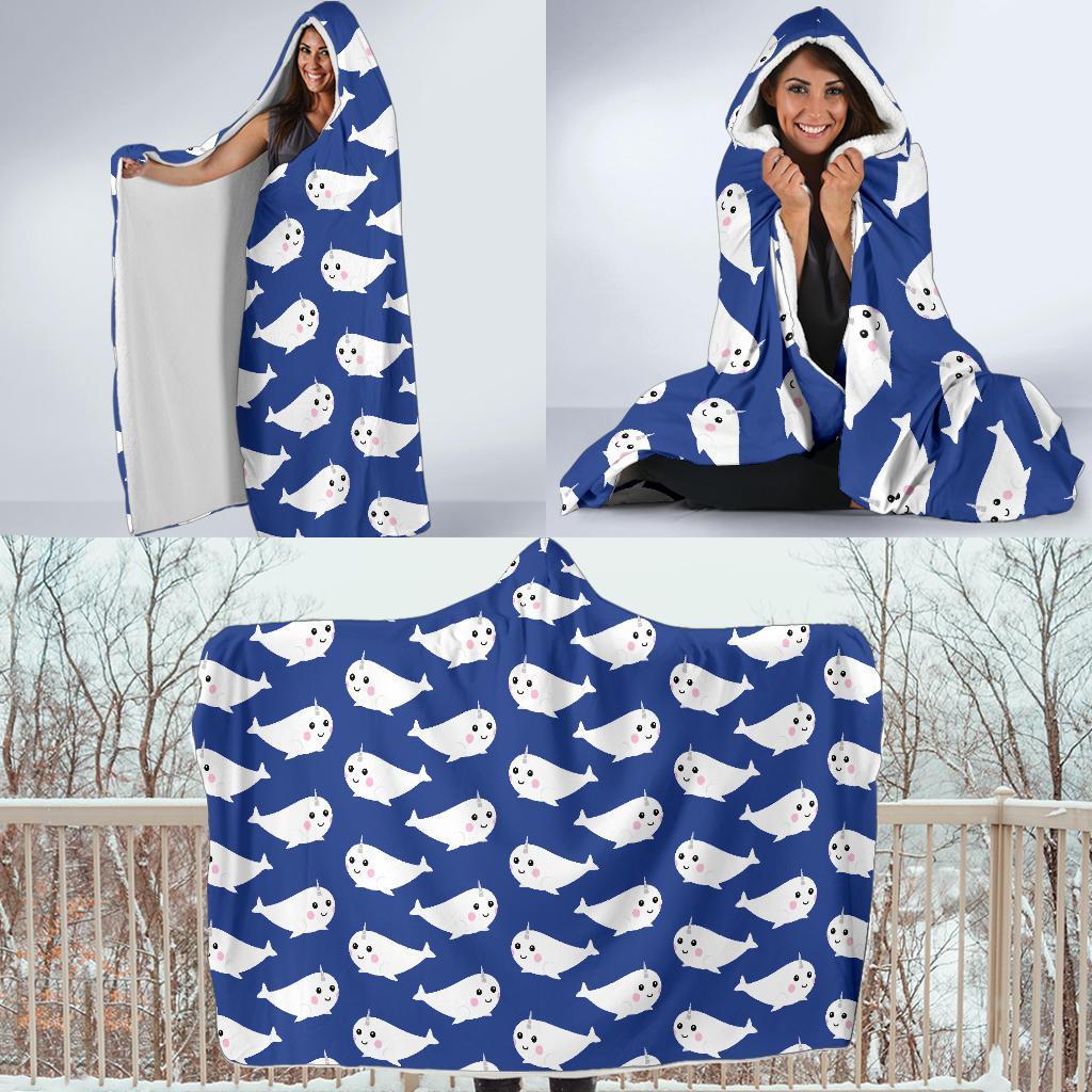 Narwhal Cute Pattern Print Hooded Blanket-grizzshop