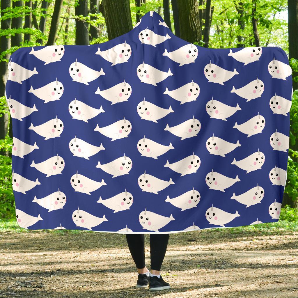 Narwhal Cute Pattern Print Hooded Blanket-grizzshop