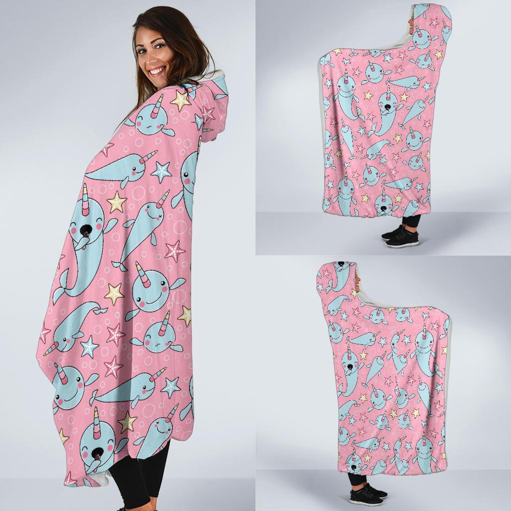 Narwhal Cute Print Pattern Hooded Blanket-grizzshop