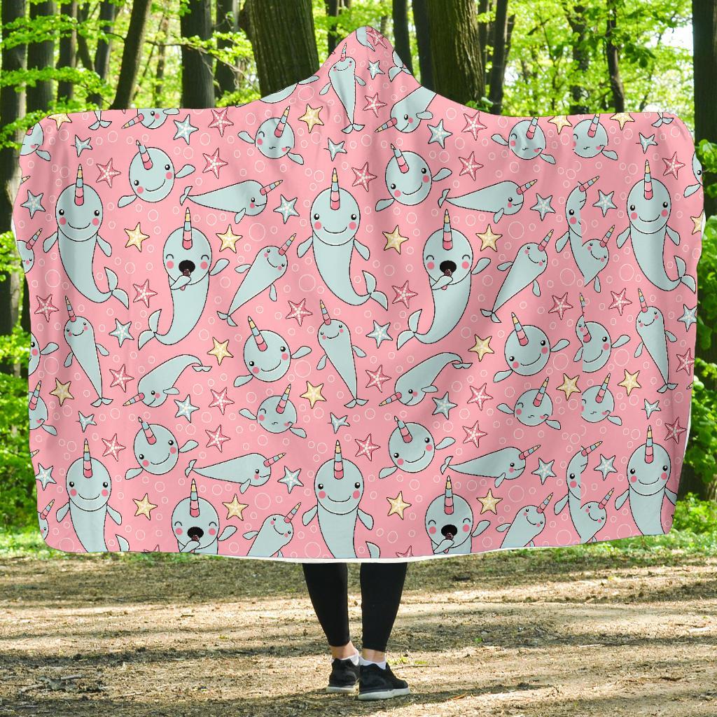 Narwhal Cute Print Pattern Hooded Blanket-grizzshop
